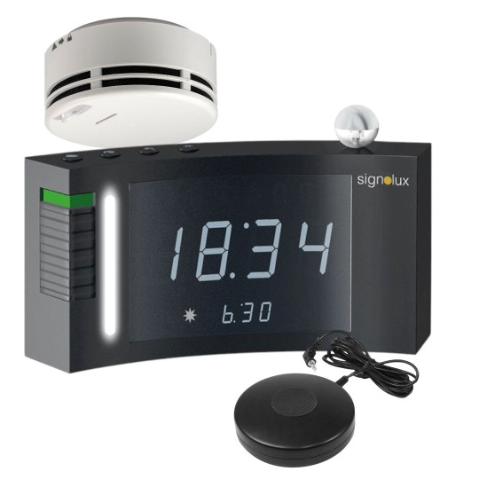 Pack Signolux 1 détecteur de fumée 1 réveil DS-2 RF vibrant noir