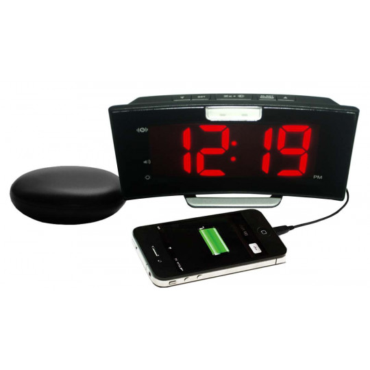 Reveil Vibreur Geemarc Wake Shake Curve prise USB Sourd Malentendant Noir Rouge