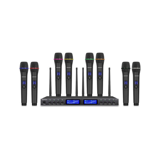 Ensemble récepteur UHF avec 8 microphones à main