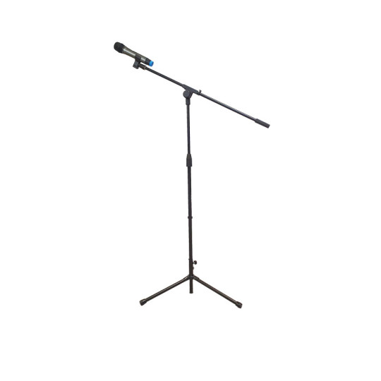 Pied de micro avec perche orientable et télescopique en acier noir
